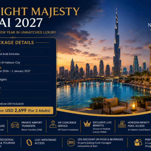 Midnight Majesty Dubai 2027| 29 December 2026 – 2 January 2027| USD 2,699 for 2 Adults