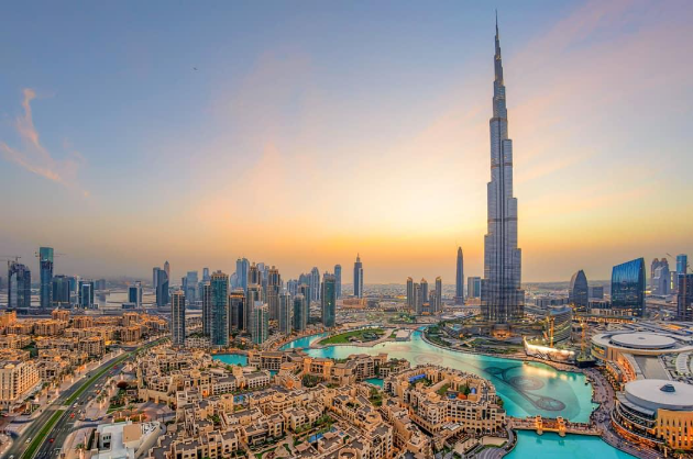 Dubai skyline at sunset